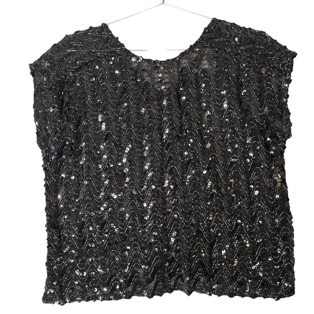 Glances Women's L Black Sequin Sleeveless  Top  Partywear vintage with tags